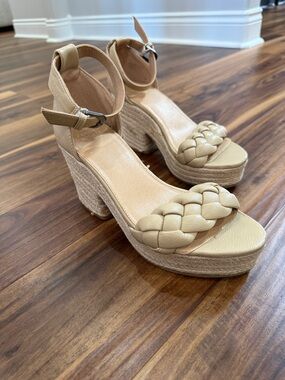 Braided Espadrille Wedge Sandals in Tan with Ankle Strap